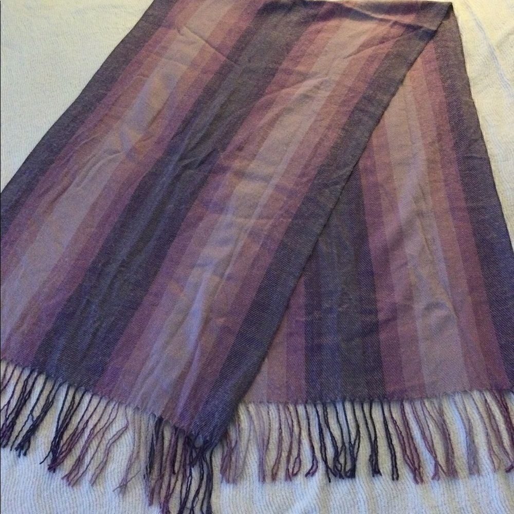 Scarf, shawl, soft purple stripes, fringe